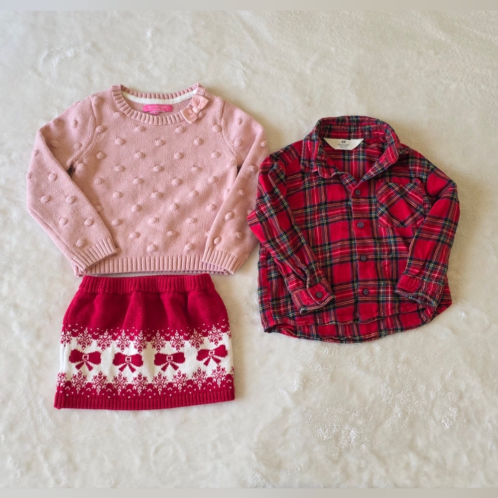 H&M Pink Sweater and Red Plaid Shirt Set